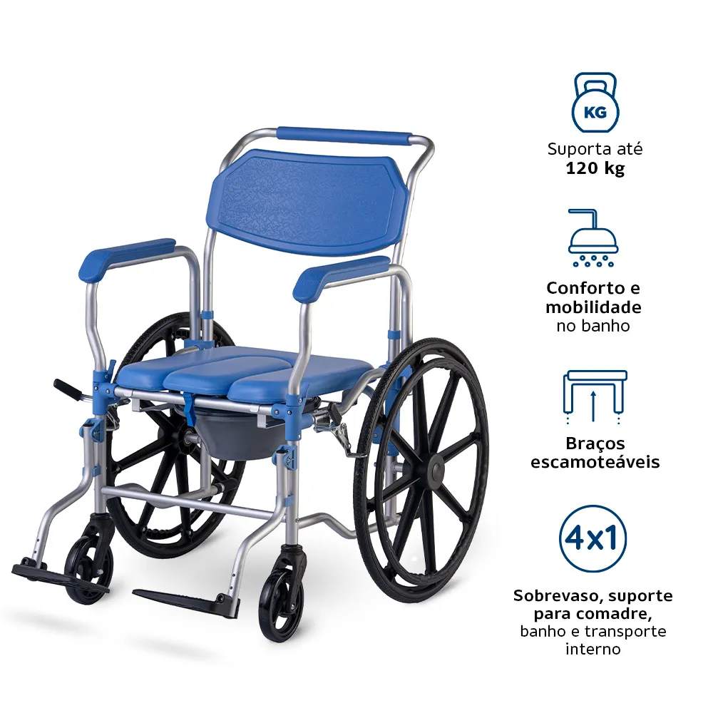 CADEIRA BANHO DELLAMED RODAS GRANDE D65 120KG 